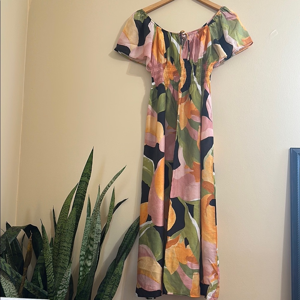 H&M Multicolor Floral Maxi Dress — Green, Pink, Yellow, Black